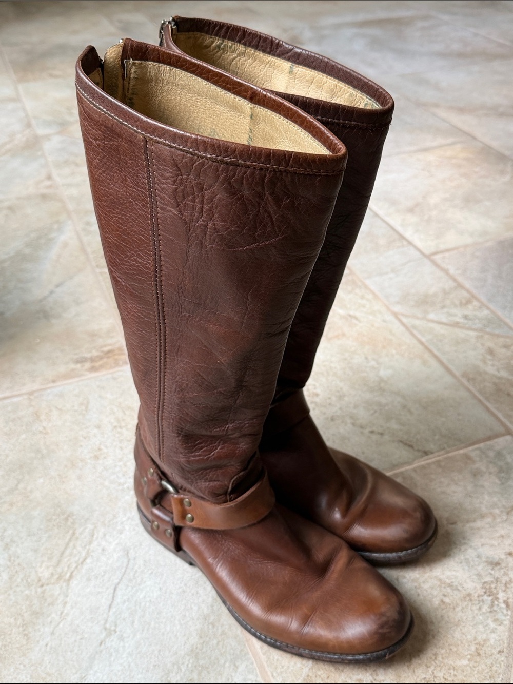 Frye Brown Leather Women's Tall Harness Boots